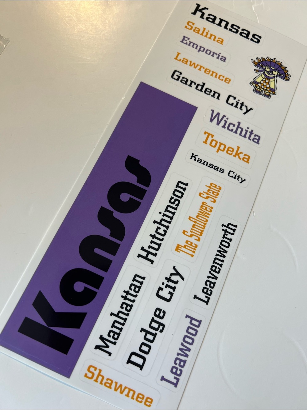 Kansas City Names Decal Sticker Sheet